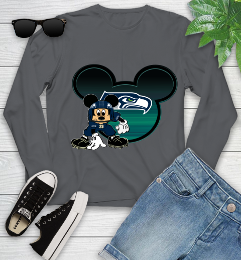 NFL Seattle Seahawks Mickey Mouse Disney Football T Shirt Youth Long Sleeve 8
