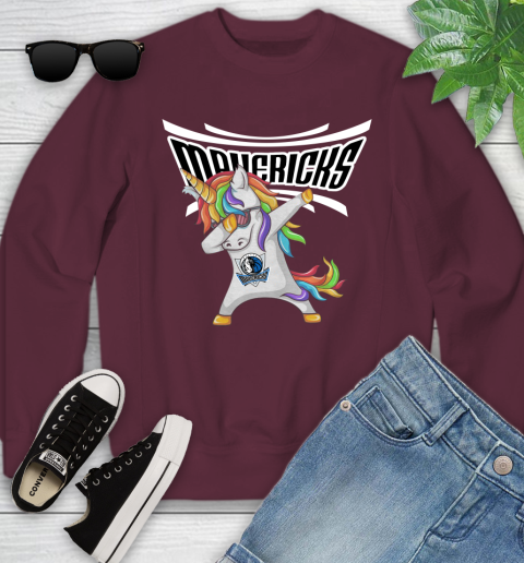 Dallas Mavericks NBA Basketball Funny Unicorn Dabbing Sports Youth Sweatshirt 5