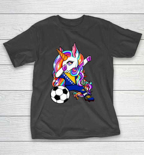 Dabbing Unicorn Bosnia Herzegovina Soccer Fans Flag Football T-Shirt 14