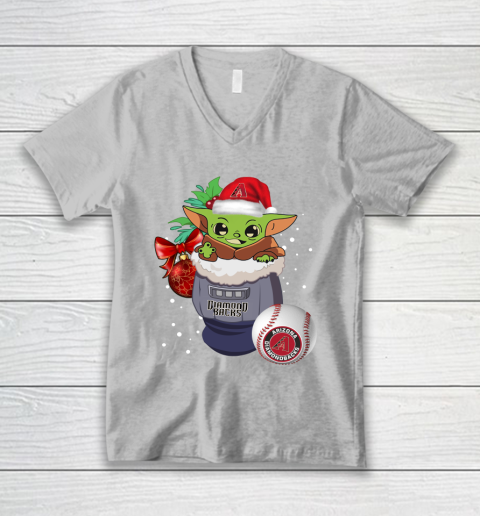 Arizona Diamondbacks Christmas Baby Yoda Star Wars Funny Happy MLB V-Neck T-Shirt 4