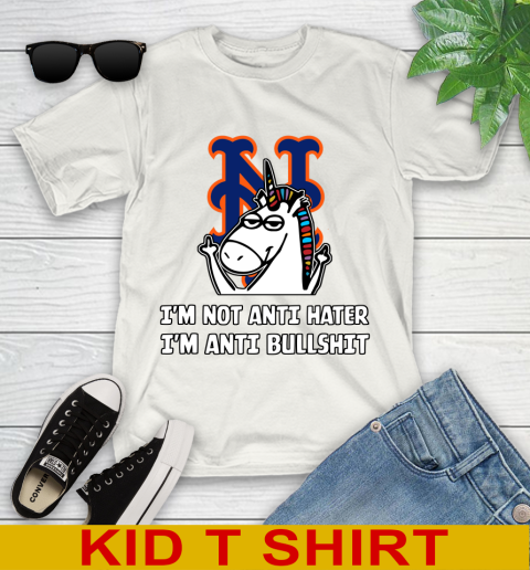 New York Mets MLB Baseball Unicorn I'm Not Anti Hater I'm Anti Bullshit Youth T-Shirt