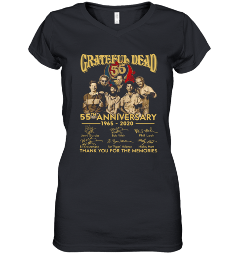 Grateful Dead 55Th Anniversary 1965 2020 Signed Thank Memories Women's V-Neck T-Shirt