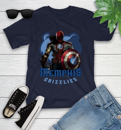 Memphis Grizzlies NBA Basketball Captain America Thor Spider Man Hawkeye Avengers Youth T-Shirt 3