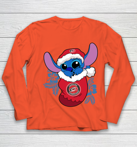 Carolina Hurricanes Christmas Stitch In The Sock Funny Disney NHL Youth Long Sleeve 4