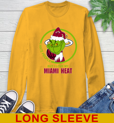 Miami Heat NBA Christmas Grinch I Hate People But I Love My Favorite Basketball Team Long Sleeve T-Shirt 3