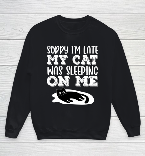 Sorry I m Late My Cat Sleeping On Me Funny Cat Sleeping Youth Sweatshirt