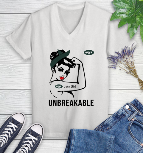 NFL New York Jets Girl Unbreakable Football Sports Women's V-Neck T-Shirt