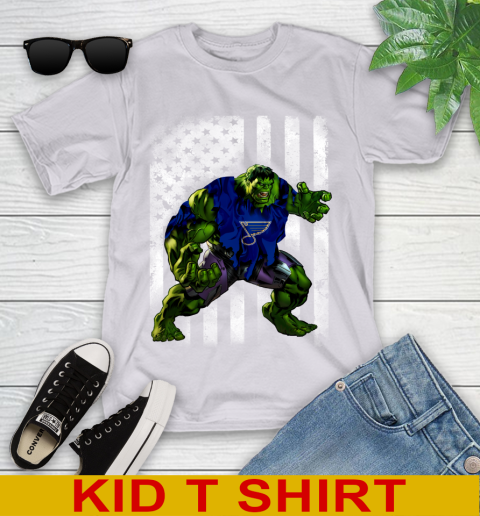 St.Louis Blues Hulk Marvel Avengers NHL Hockey American Flag Youth T-Shirt 4