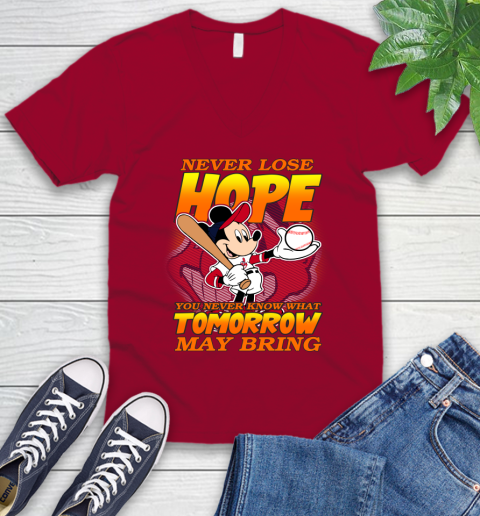 Cleveland Indians MLB Baseball Mickey Disney Never Lose Hope V-Neck T-Shirt 7