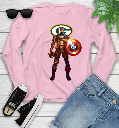 NFL Captain America Marvel Avengers Endgame Football Sports Green Bay Packers Youth Long Sleeve 10
