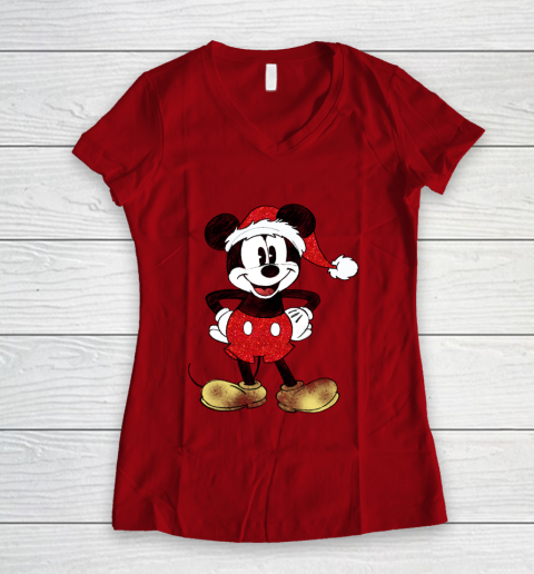 Disney Christmas Mickey Mouse Women s V Neck T Shirt Tee For Sports
