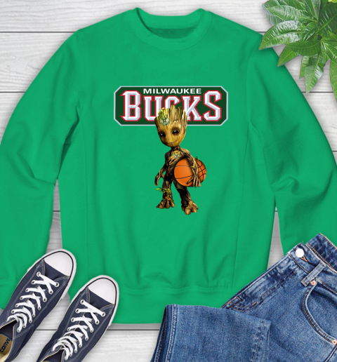Milwaukee Bucks NBA Basketball Groot Marvel Guardians Of The Galaxy Sweatshirt 6