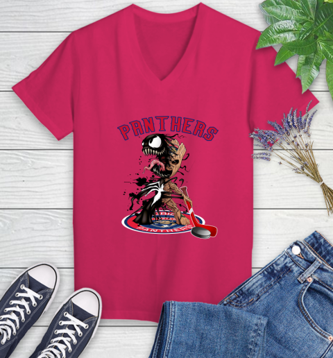 NHL Florida Panthers Hockey Venom Groot Guardians Of The Galaxy Women's V-Neck T-Shirt 9