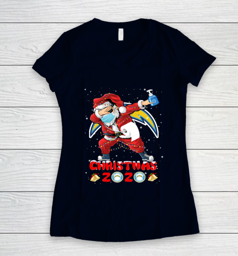 Los Angeles Chargers Funny Santa Claus Dabbing Christmas 2020 NFL Women's V-Neck T-Shirt 2