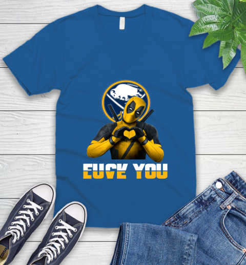 NHL Buffalo Sabres Deadpool Love You Fuck You Hockey Sports V-Neck T-Shirt 5