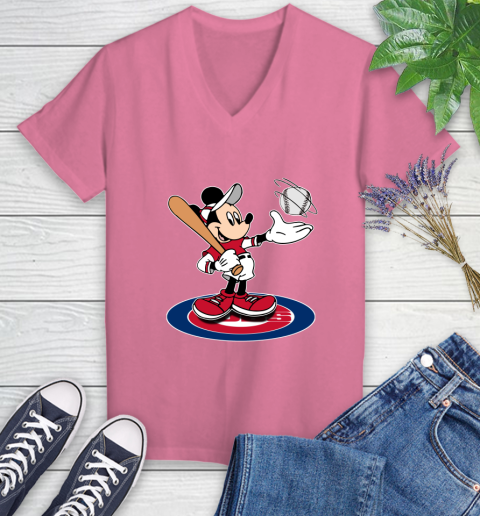 MLB Baseball Chicago Cubs Cheerful Mickey Disney Shirt Women's V-Neck T-Shirt 11