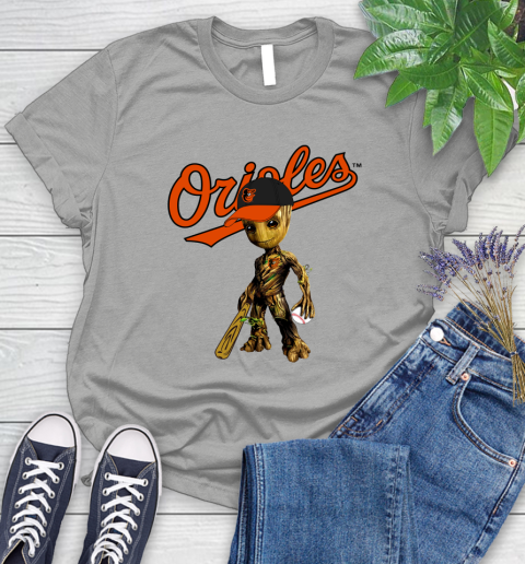 MLB Baltimore Orioles Groot Guardians Of The Galaxy Baseball Women's T-Shirt 10
