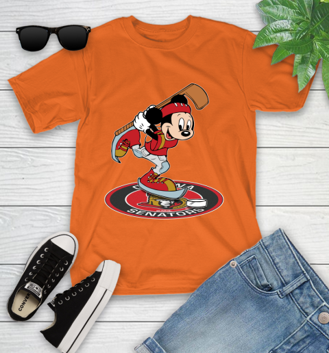 NHL Hockey Ottawa Senator Cheerful Mickey Disney Shirt Youth T-Shirt 7