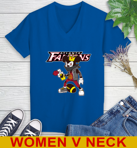 Atlanta Falcons NFL Football Mickey Peace Sign Sports Women's V-Neck T-Shirt 11