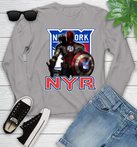 NHL Captain America Thor Spider Man Hawkeye Avengers Endgame Hockey New York Rangers Youth Long Sleeve 5