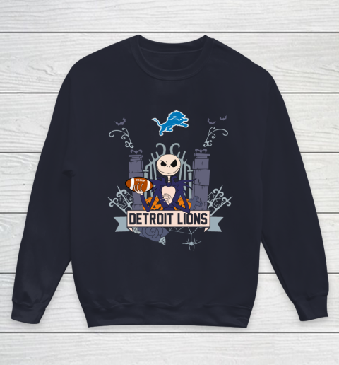 NFL Detroit Lions Football Jack Skellington Halloween Youth Sweatshirt 2