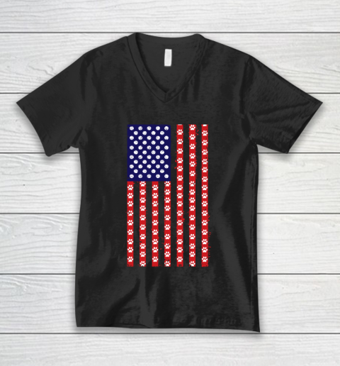 Tennis Dog Lover American Flag V-Neck T-Shirt