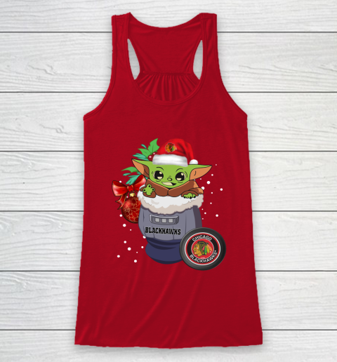 Chicago Blackhawks Christmas Baby Yoda Star Wars Funny Happy NHL Racerback Tank 5