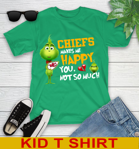NFL Kansas City Chiefs Makes Me Happy You Not So Much Grinch Football Sports Youth T-Shirt 7