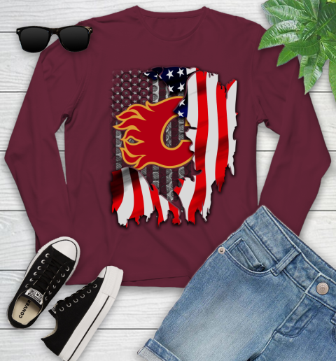 Calgary Flames NHL Hockey American Flag Youth Long Sleeve 6