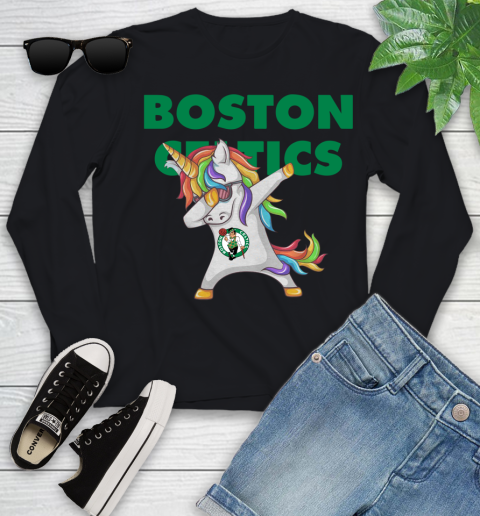 Boston Celtics NBA Basketball Funny Unicorn Dabbing Sports Youth Long Sleeve 2
