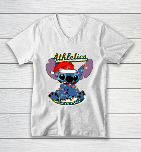 Oakland Athletics MLB noel stitch Baseball Christmas V-Neck T-Shirt