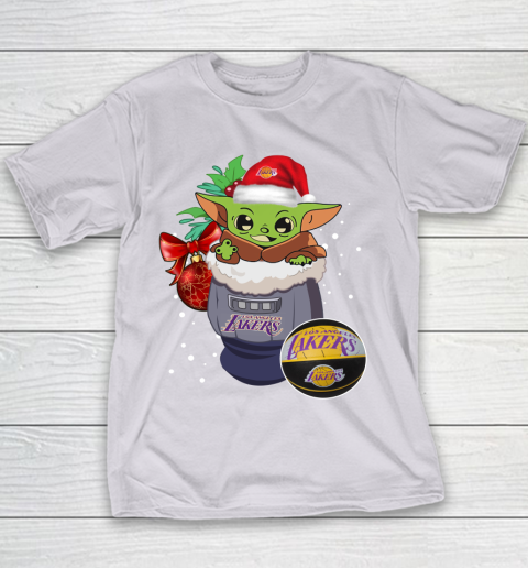 Los Angeles Lakers Christmas Baby Yoda Star Wars Funny Happy NBA Youth T-Shirt 5