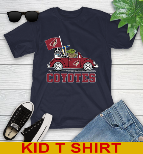 NHL Hockey Arizona Coyotes Darth Vader Baby Yoda Driving Star Wars Shirt Youth T-Shirt 3