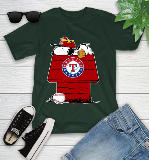 MLB Texas Rangers Snoopy Woodstock The Peanuts Movie Baseball T Shirt Youth T-Shirt 5