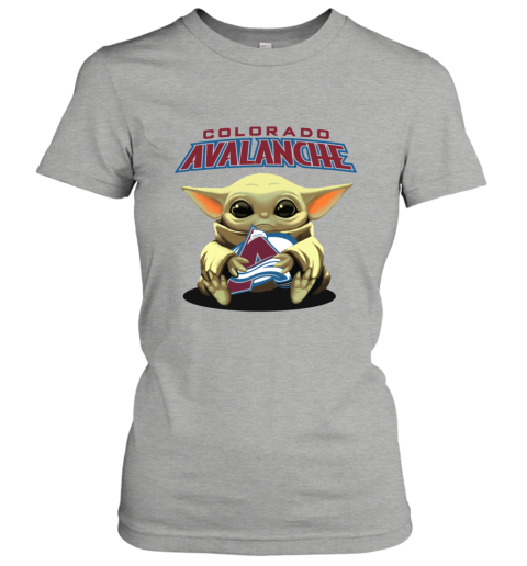 90vw baby yoda hugs the colorado avalanche ladies t shirt 20 front ash
