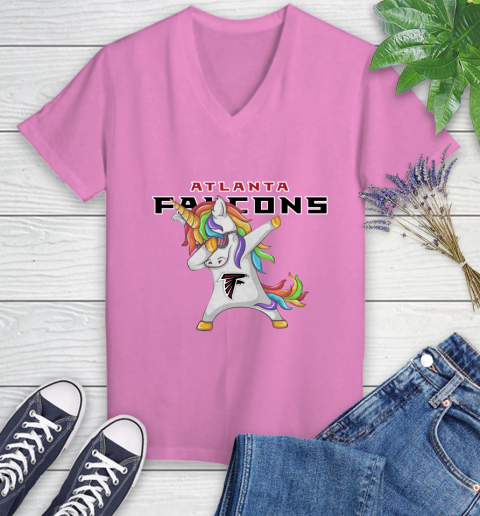 Atlanta Falcons NFL Football Funny Unicorn Dabbing Sports Women's V-Neck T-Shirt 14
