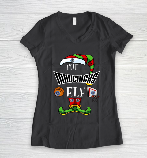 Dallas Mavericks Christmas ELF Funny NBA Women's V-Neck T-Shirt 6
