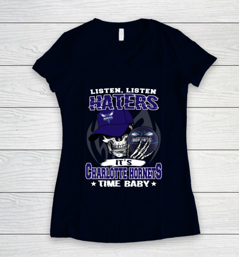 Listen Haters It is HORNETS Time Baby NBA Women's V-Neck T-Shirt 2