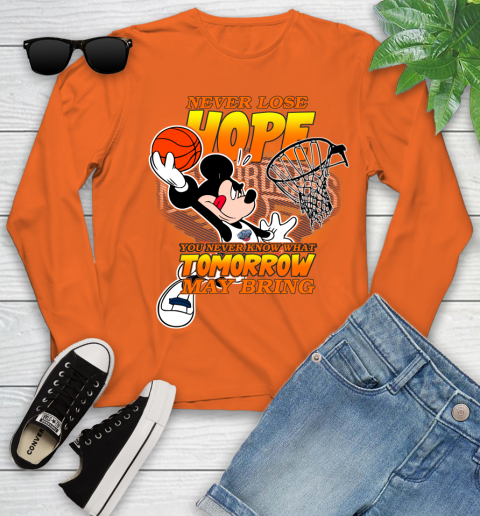 New Orleans Pelicans NBA Basketball Mickey Disney Never Lose Hope Youth Long Sleeve 3