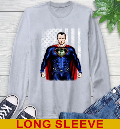 NBA Basketball Milwaukee Bucks Superman DC Shirt Long Sleeve T-Shirt 7 NBA Basketball Milwaukee Bucks Superman DC Shirt Long Sleeve T-Shirt - Image 7