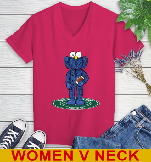 NFL Football New York Jets Kaws Bff Blue Figure Shirt Women's V-Neck T-Shirt 10