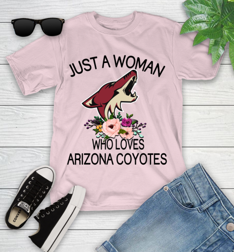 NHL Just A Woman Who Loves Arizona Coyotes Hockey Sports Youth T-Shirt 7