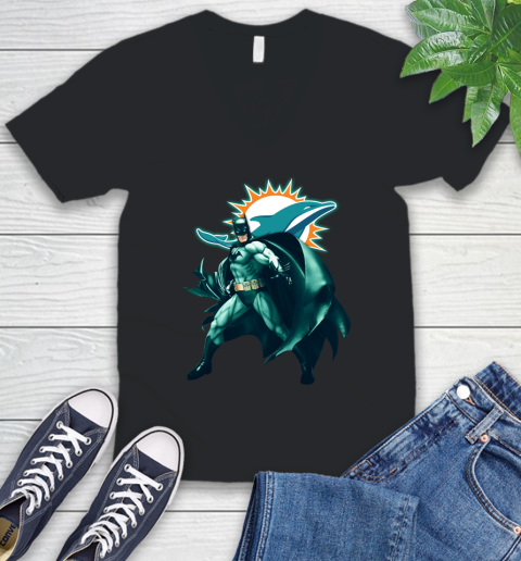 NFL Batman Football Sports Miami Dolphins V-Neck T-Shirt 2