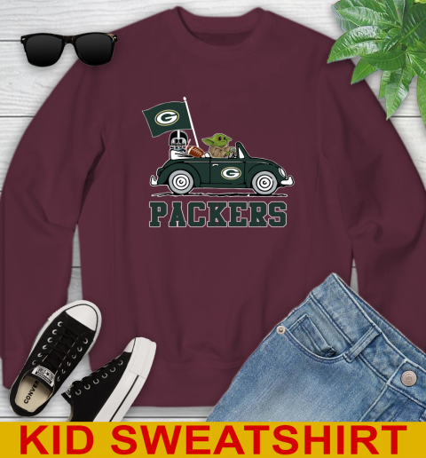 NFL Football Green Bay Packers Darth Vader Baby Yoda Driving Star Wars Shirt Youth Sweatshirt 5
