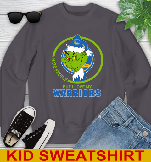 Golden State Warriors NBA Christmas Grinch I Hate People But I Love My Favorite Basketball Team Youth Sweatshirt 6
