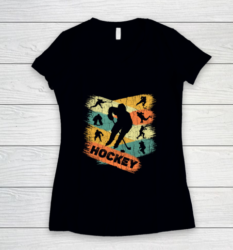 Retro Hockey Shirt Vintage Sport Graphic Hockey Player Women's V-Neck T-Shirt