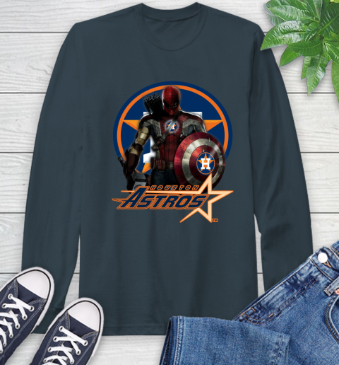 MLB Captain America Thor Spider Man Hawkeye Avengers Endgame Baseball Houston Astros Long Sleeve T-Shirt 8