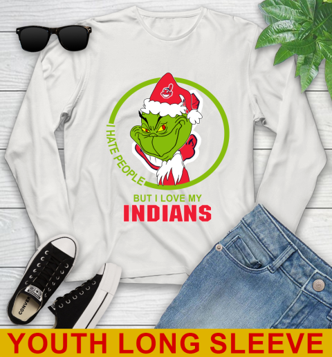 Cleveland Indians MLB Christmas Grinch I Hate People But I Love My Favorite Baseball Team Youth Long Sleeve 12
