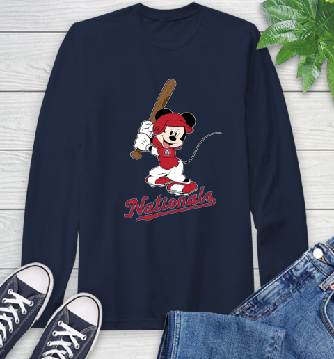 MLB Baseball Washington Nationals Cheerful Mickey Mouse Shirt Long Sleeve T-Shirt 4