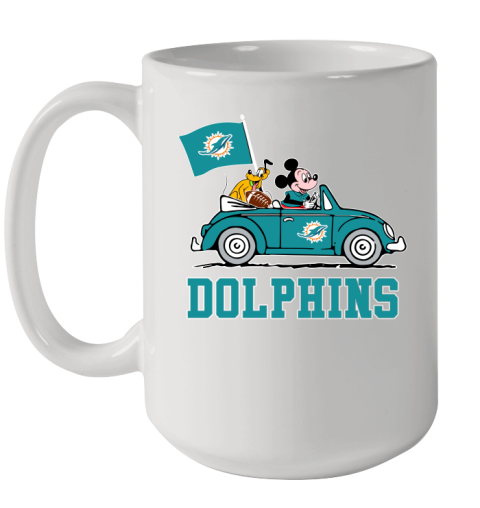 NFL Football Miami Dolphins Pluto Mickey Driving Disney Shirt Ceramic Mug 15oz